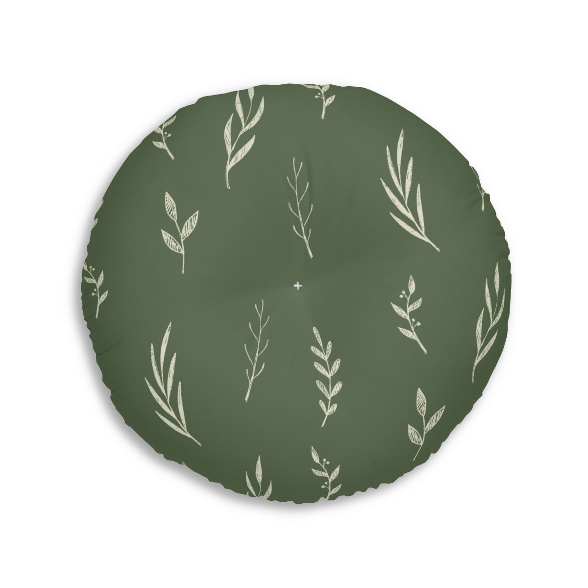 Lifestyle Details - Green Round Tufted Holiday Floor Pillow - White Garland - 30x30 - Back View