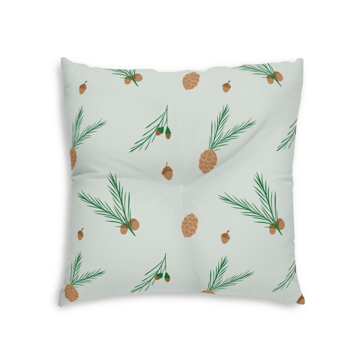 Lifestyle Details - Green Square Tufted Holiday Floor Pillow - Pinecones - 26x26 - Back View