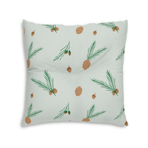 Lifestyle Details - Green Square Tufted Holiday Floor Pillow - Pinecones - 30x30 - Back View