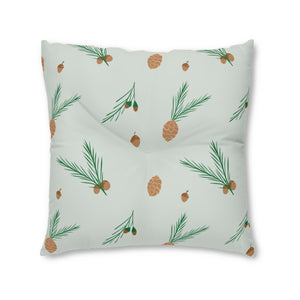 Lifestyle Details - Green Square Tufted Holiday Floor Pillow - Pinecones - 30x30 - Front View