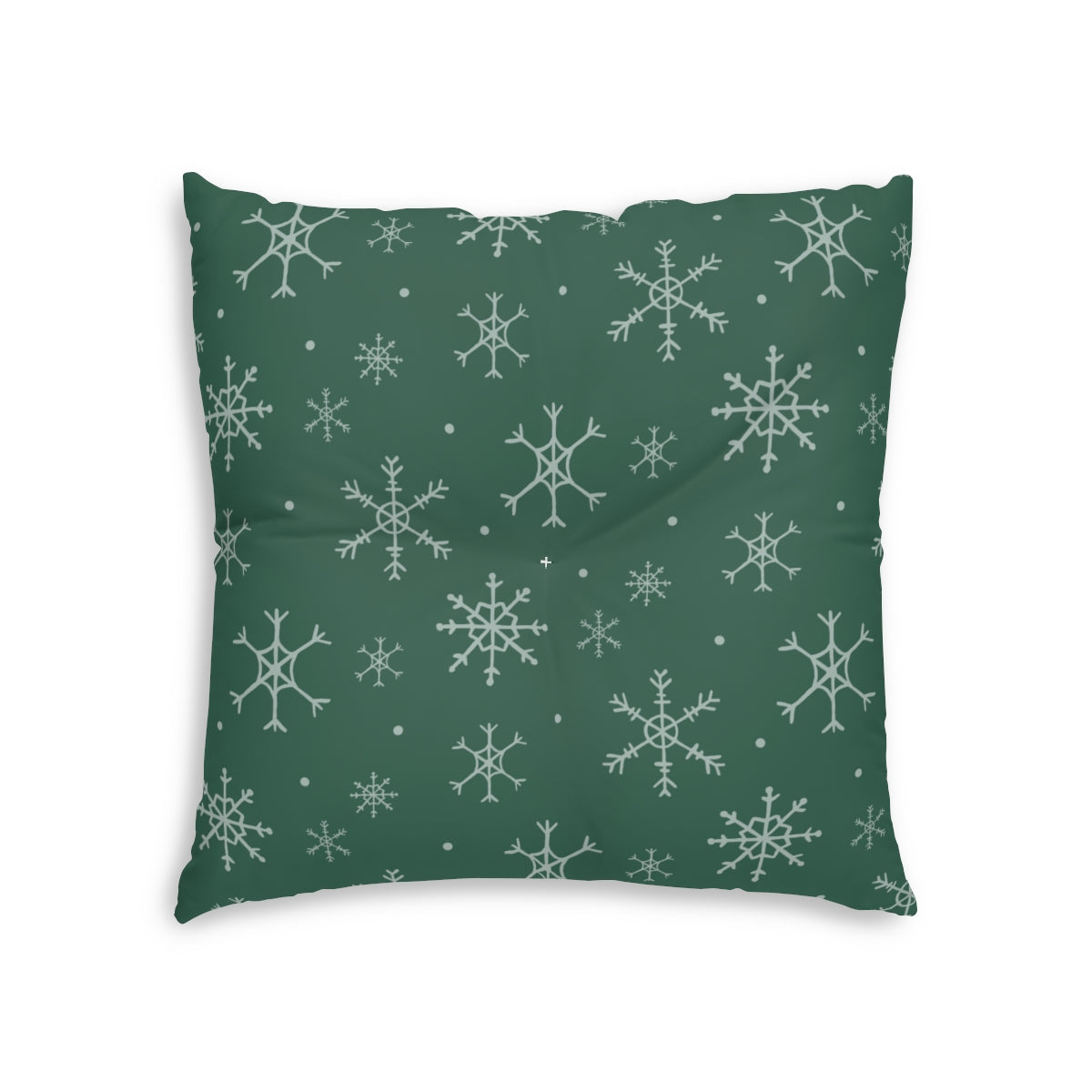 Lifestyle Details - Green Square Tufted Holiday Floor Pillow - Snowflakes - 26x26 - Front View