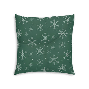 Lifestyle Details - Green Square Tufted Holiday Floor Pillow - Snowflakes - 26x26 - Back View