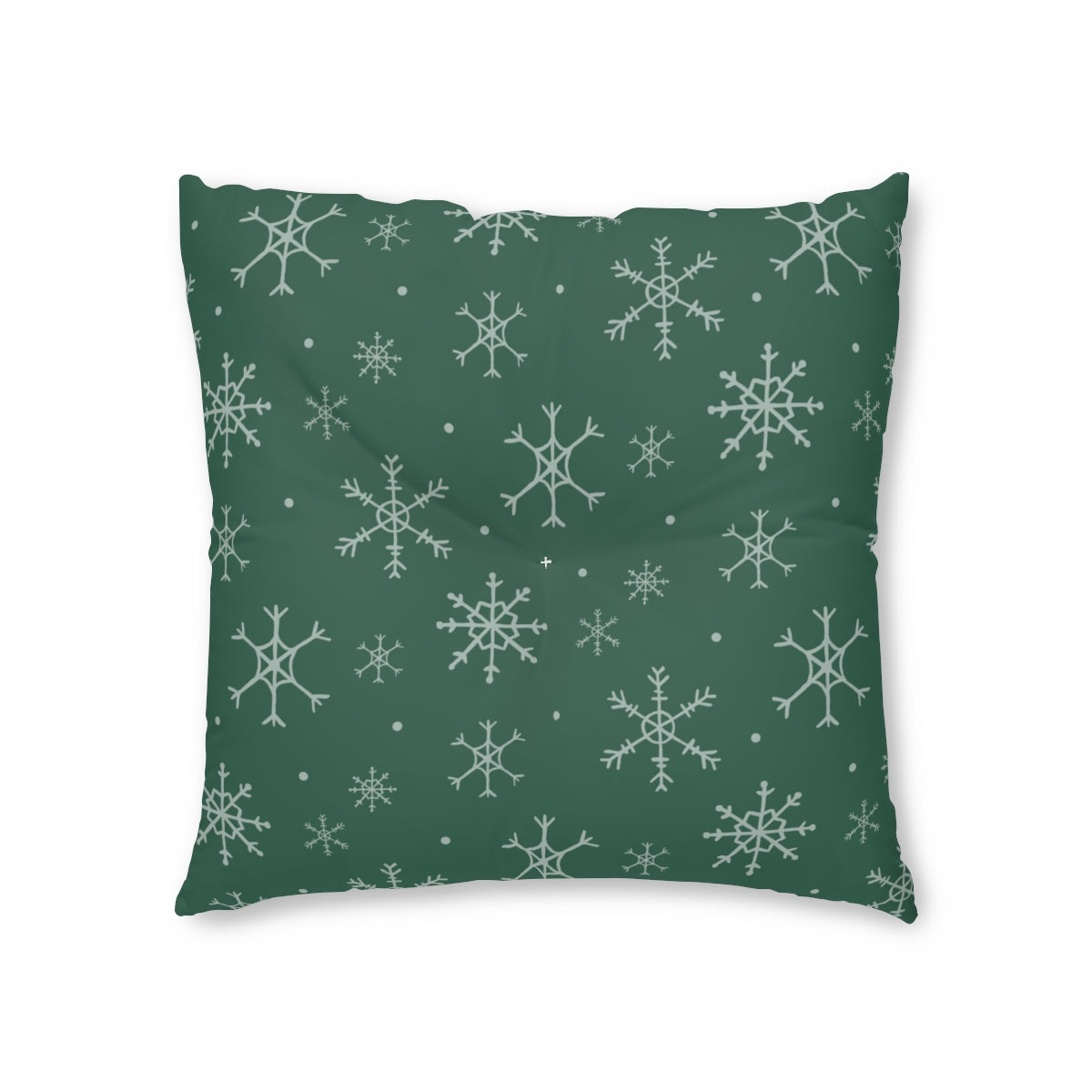 Lifestyle Details - Green Square Tufted Holiday Floor Pillow - Snowflakes - 26x26 - Front View