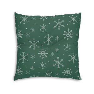 Lifestyle Details - Green Square Tufted Holiday Floor Pillow - Snowflakes - 30x30 - Back View