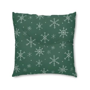 Lifestyle Details - Green Square Tufted Holiday Floor Pillow - Snowflakes - 30x30 - Front View