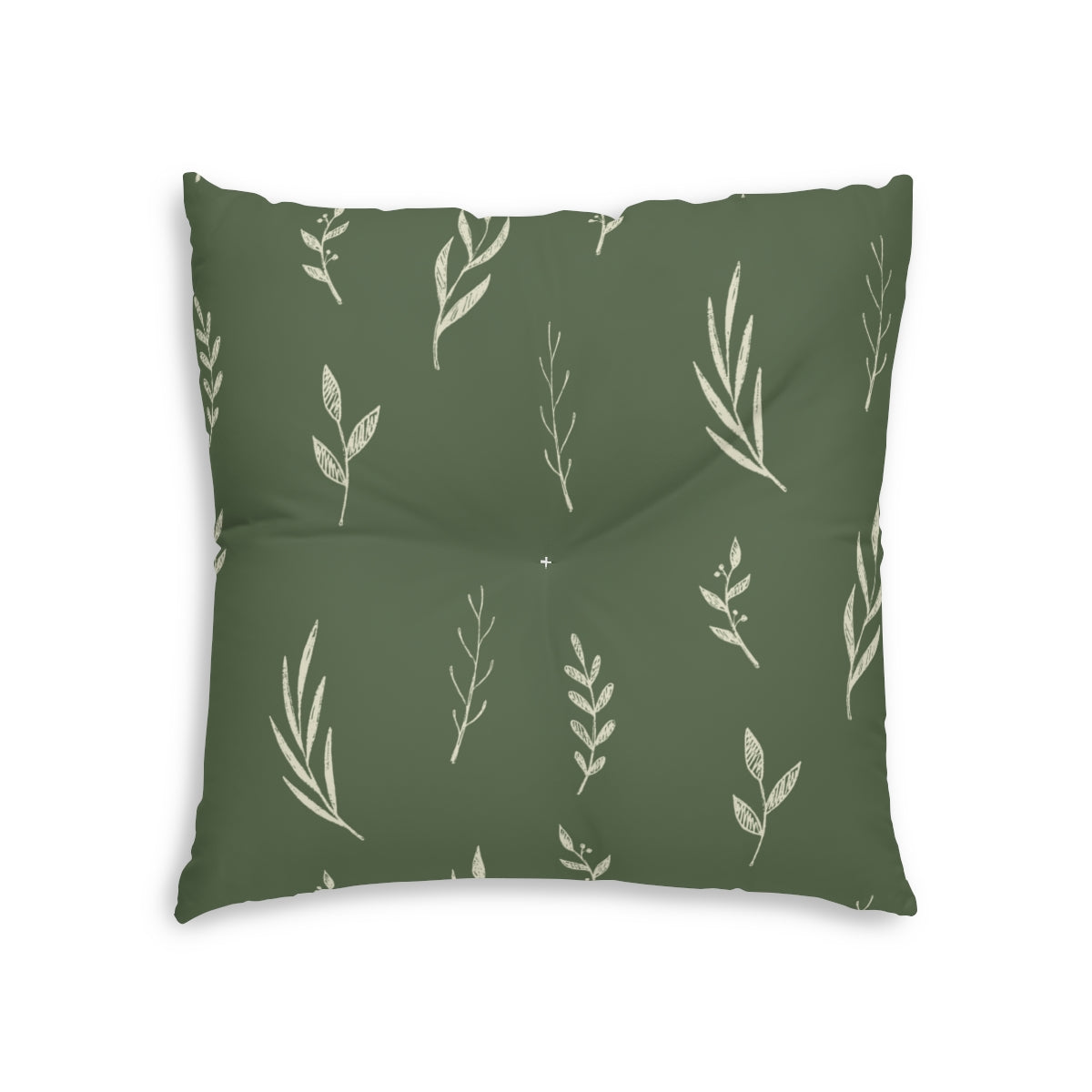 Lifestyle Details - Green Square Tufted Holiday Floor Pillow - White Garland - 26x26 - Front View