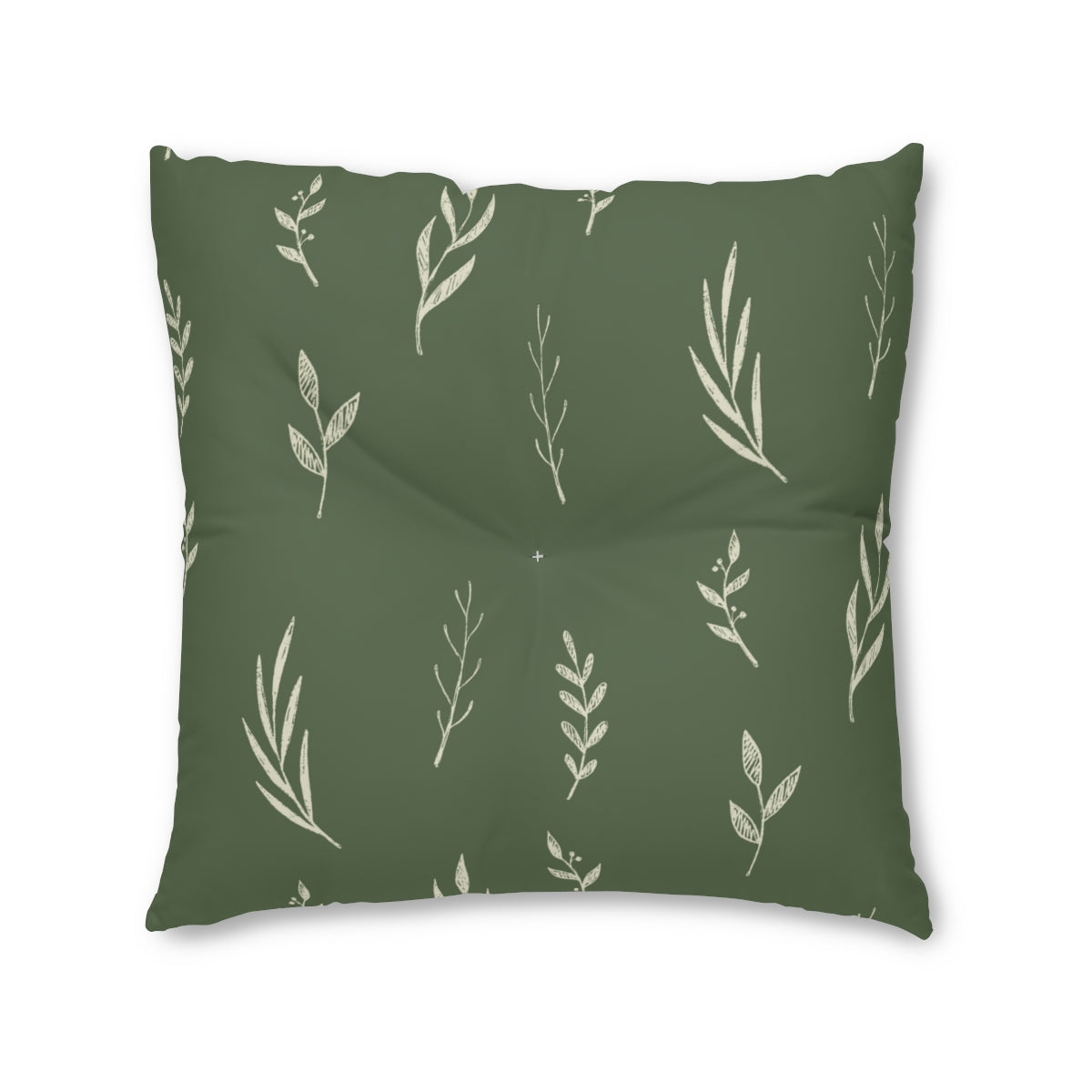 Lifestyle Details - Green Square Tufted Holiday Floor Pillow - White Garland - 30x30 - Front View