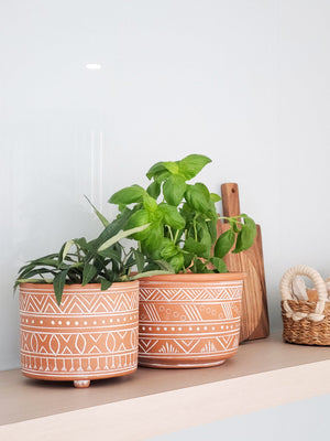 Lifestyle Details - Hand-Etched Small Terracotta Pot 