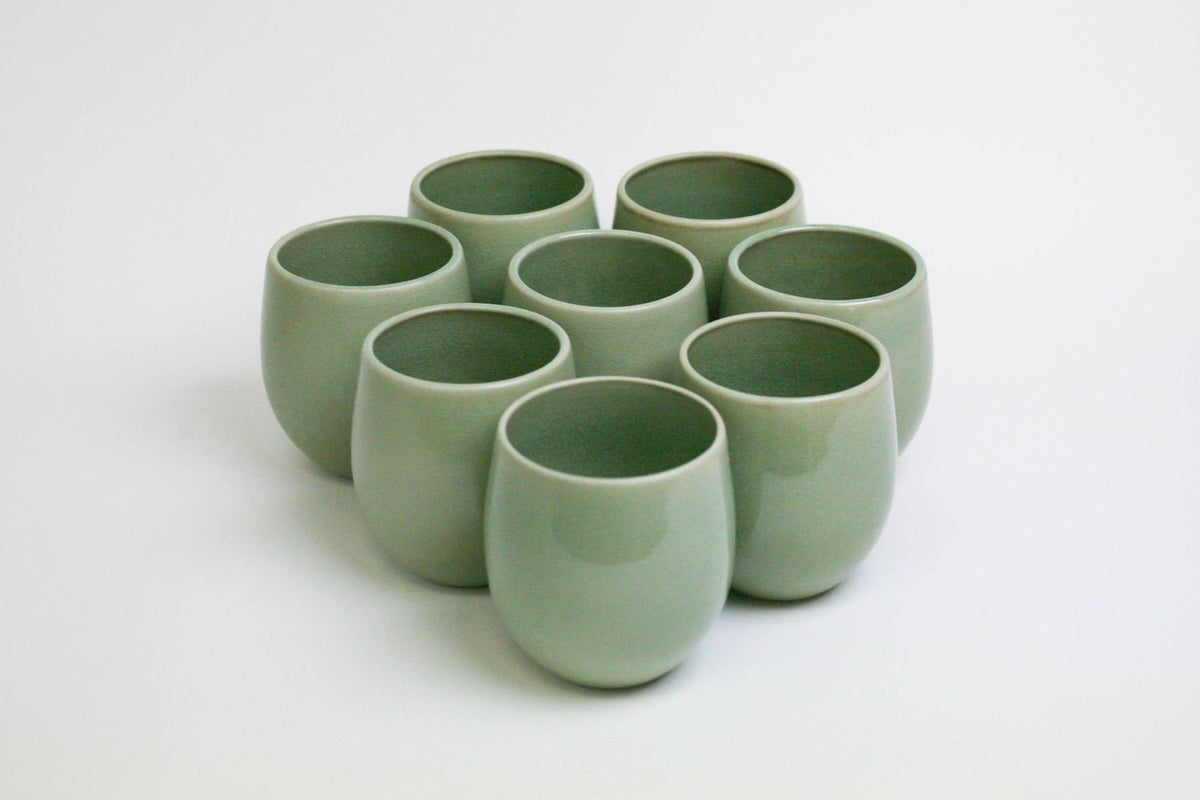 Lifestyle Details - Large Goblet Stemless Wine Glasses in Sage - Set of 8