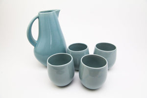 Lifestyle Details - Large Pitcher & Stoneware Cups Set in Pale Jade