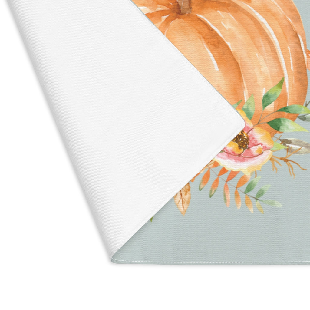 Lifestyle Details - Ocean Table Placemat - Orange Pumpkins Watercolor Arrangement - Front View