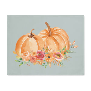 Lifestyle Details - Ocean Table Placemat - Orange Pumpkins Watercolor Arrangement - Front View