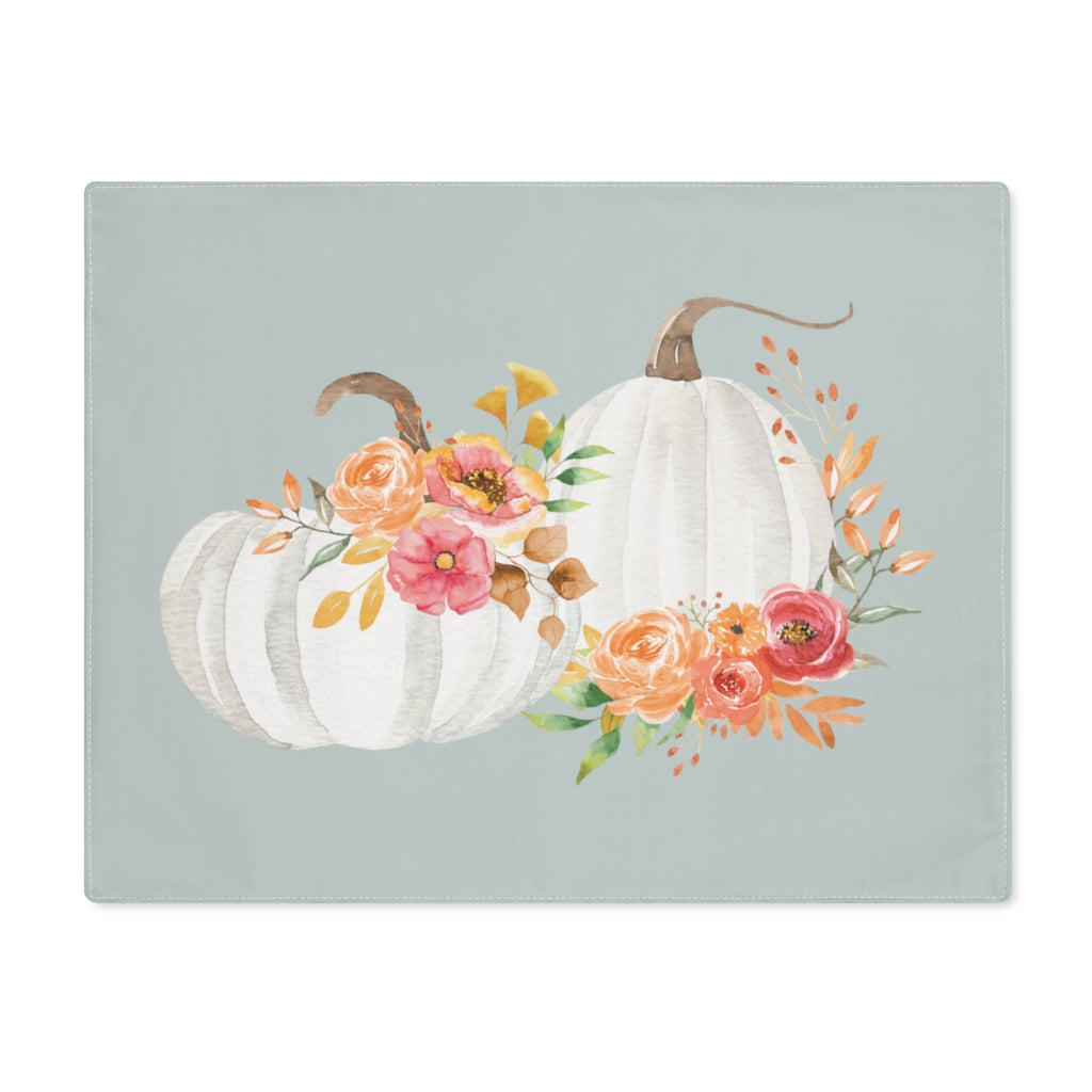 Lifestyle Details - Ocean Table Placemat - White Pumpkins Watercolor Arrangement - Front View