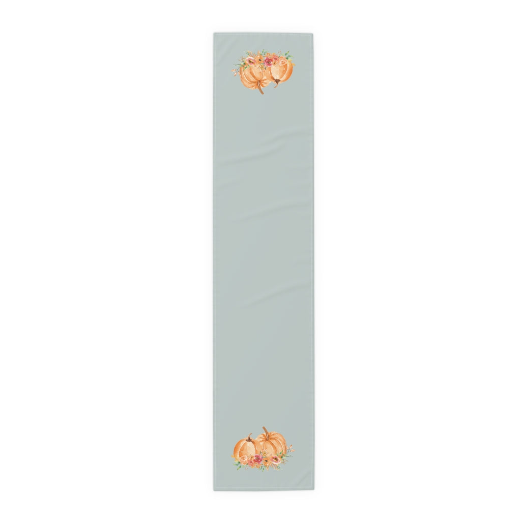 Lifestyle Details - Ocean Table Runner - Orange Pumpkins Watercolor Arrangement - Large - Front View