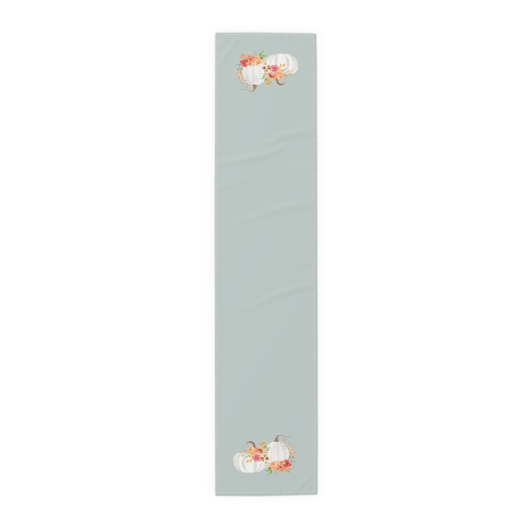 Lifestyle Details - Ocean Table Runner - White Pumpkins Watercolor Arrangement - Large - Front View