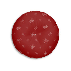 Lifestyle Details - Red Round Tufted Holiday Floor Pillow - Snowflakes - 26x26 - Back View