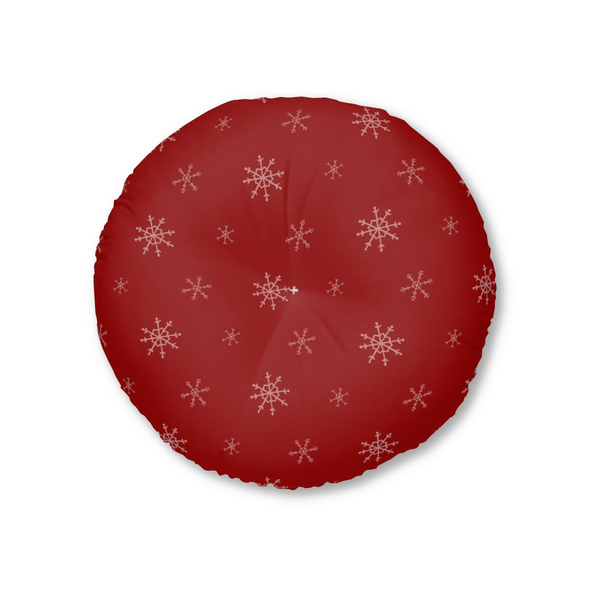 Lifestyle Details - Red Round Tufted Holiday Floor Pillow - Snowflakes - 26x26 - Front View