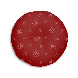 Lifestyle Details - Red Round Tufted Holiday Floor Pillow - Snowflakes - 30x30 - Back View