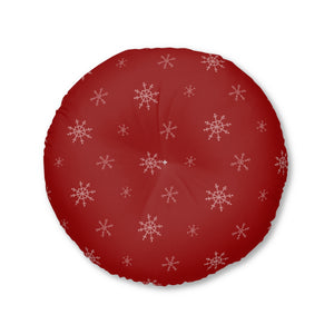 Lifestyle Details - Red Round Tufted Holiday Floor Pillow - Snowflakes - 30x30 - Front View