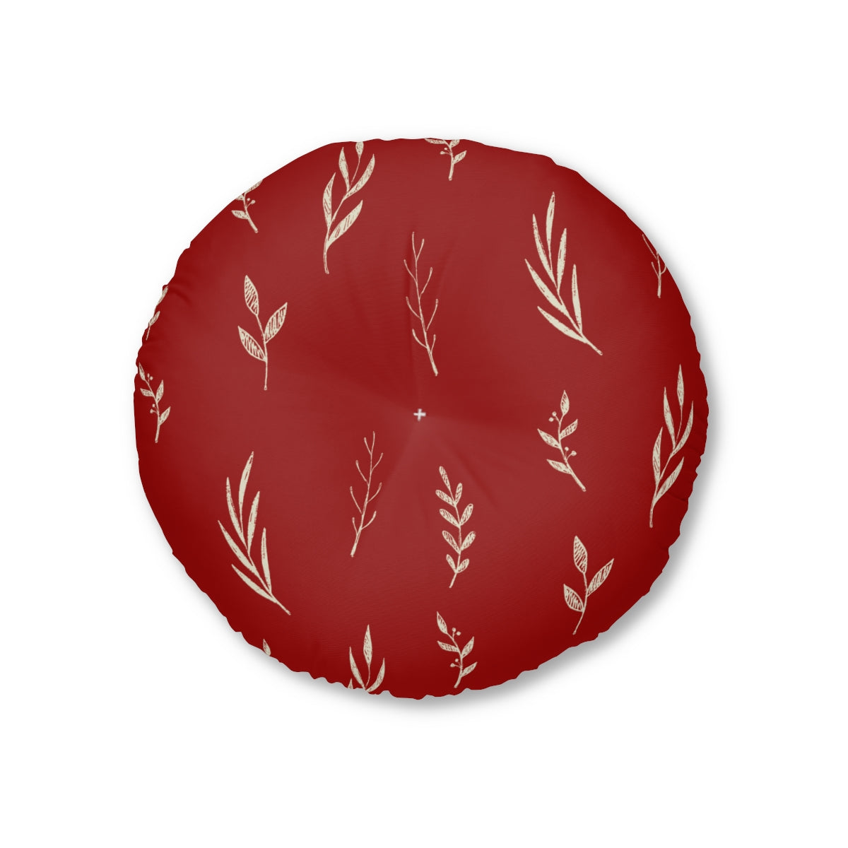 Lifestyle Details - Red Round Tufted Holiday Floor Pillow - White Garland - 26x26 - Front View