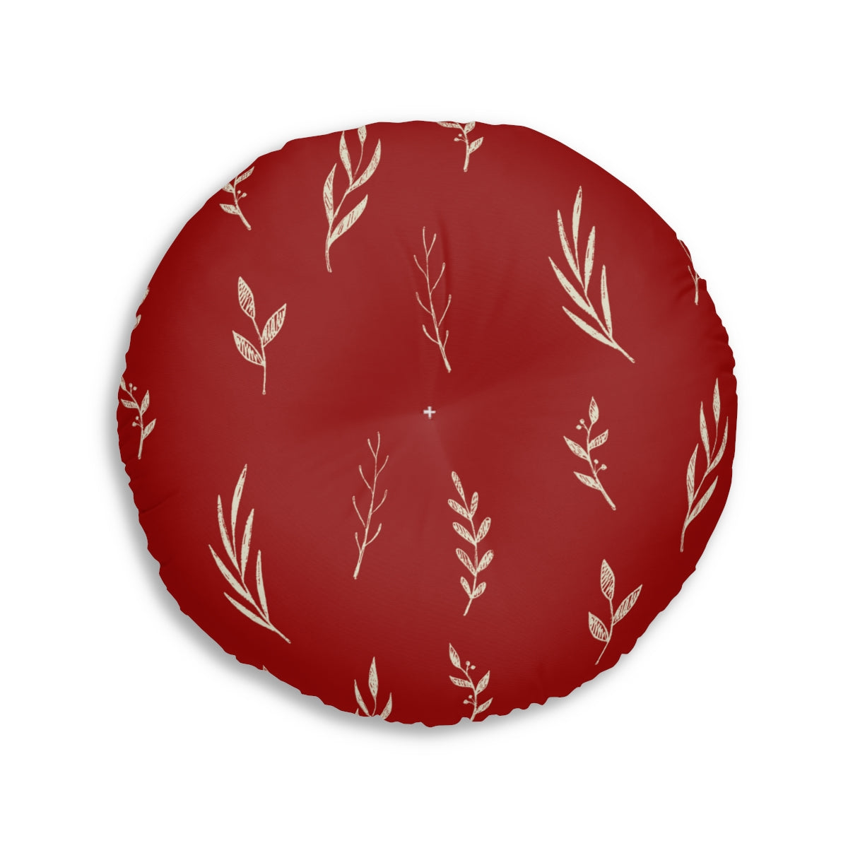 Lifestyle Details - Red Round Tufted Holiday Floor Pillow - White Garland - 30x30 - Back View
