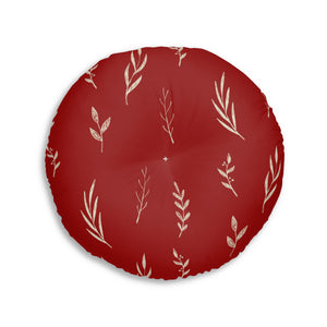 Lifestyle Details - Red Round Tufted Holiday Floor Pillow - White Garland - 30x30 - Back View