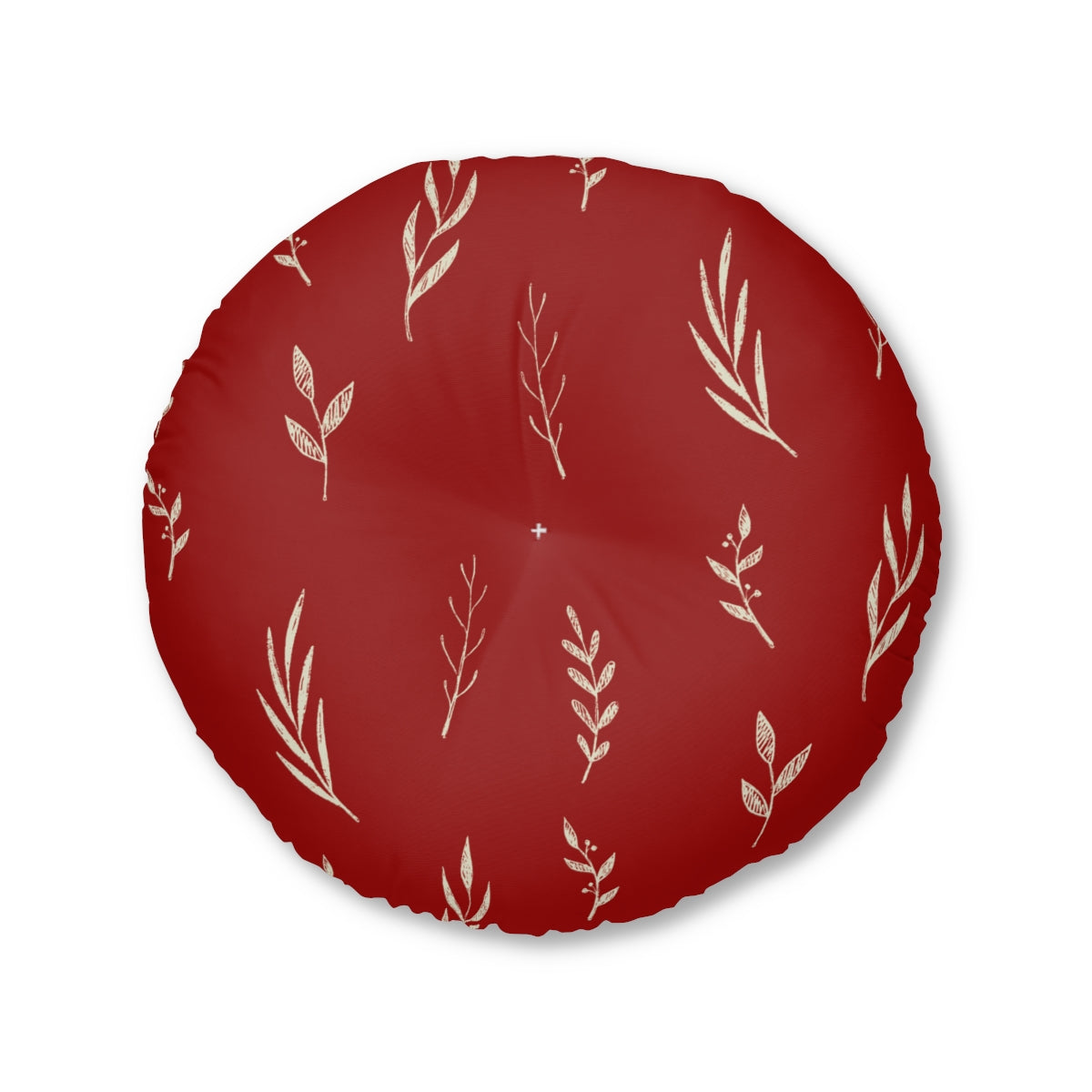 Lifestyle Details - Red Round Tufted Holiday Floor Pillow - White Garland - 30x30 - Front View