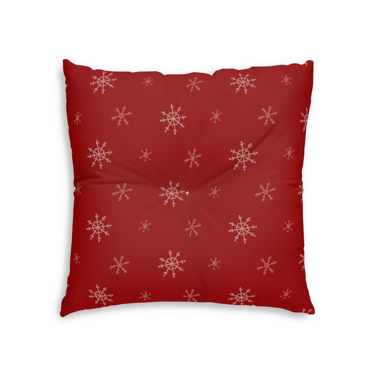 Lifestyle Details - Red Square Tufted Holiday Floor Pillow - Snowflakes -  26x26 - Front View