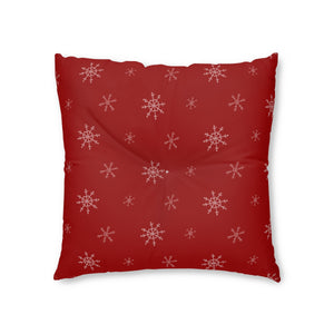 Lifestyle Details - Red Square Tufted Holiday Floor Pillow - Snowflakes -  26x26 - Front View