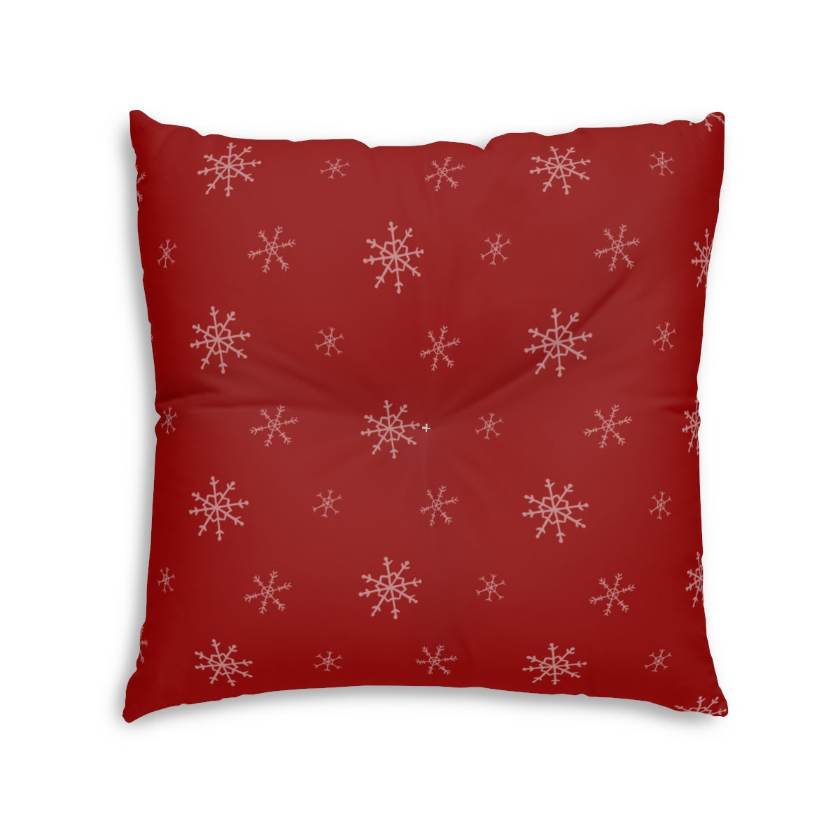 Lifestyle Details - Red Square Tufted Holiday Floor Pillow - Snowflakes -  30x30 - Back View