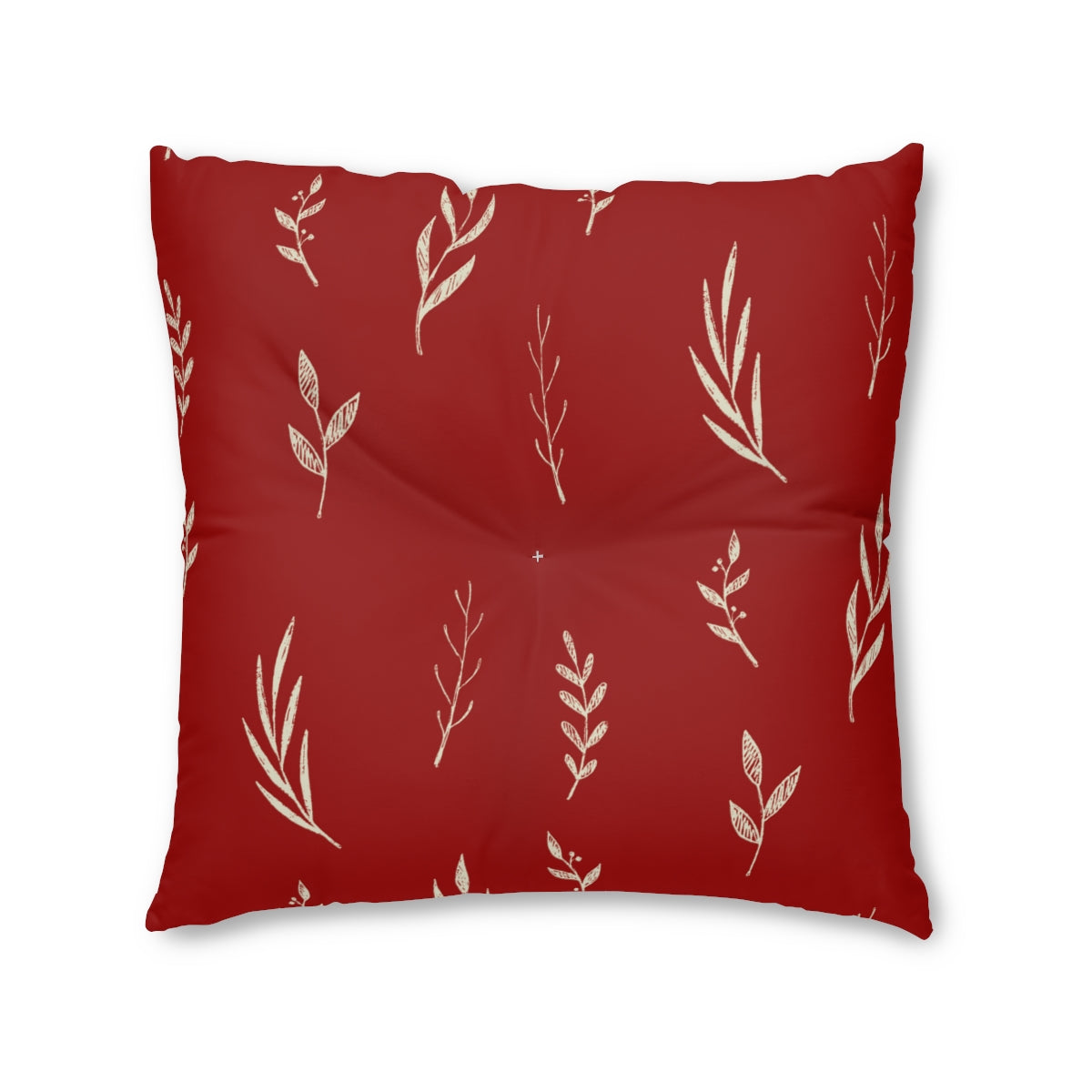 Lifestyle Details - Red Square Tufted Holiday Floor Pillow - White Garland - 26x26 - Front View