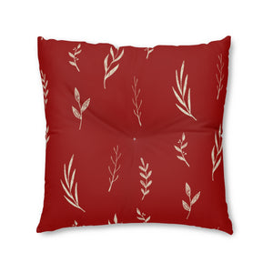 Lifestyle Details - Red Square Tufted Holiday Floor Pillow - White Garland - 26x26 - Back View