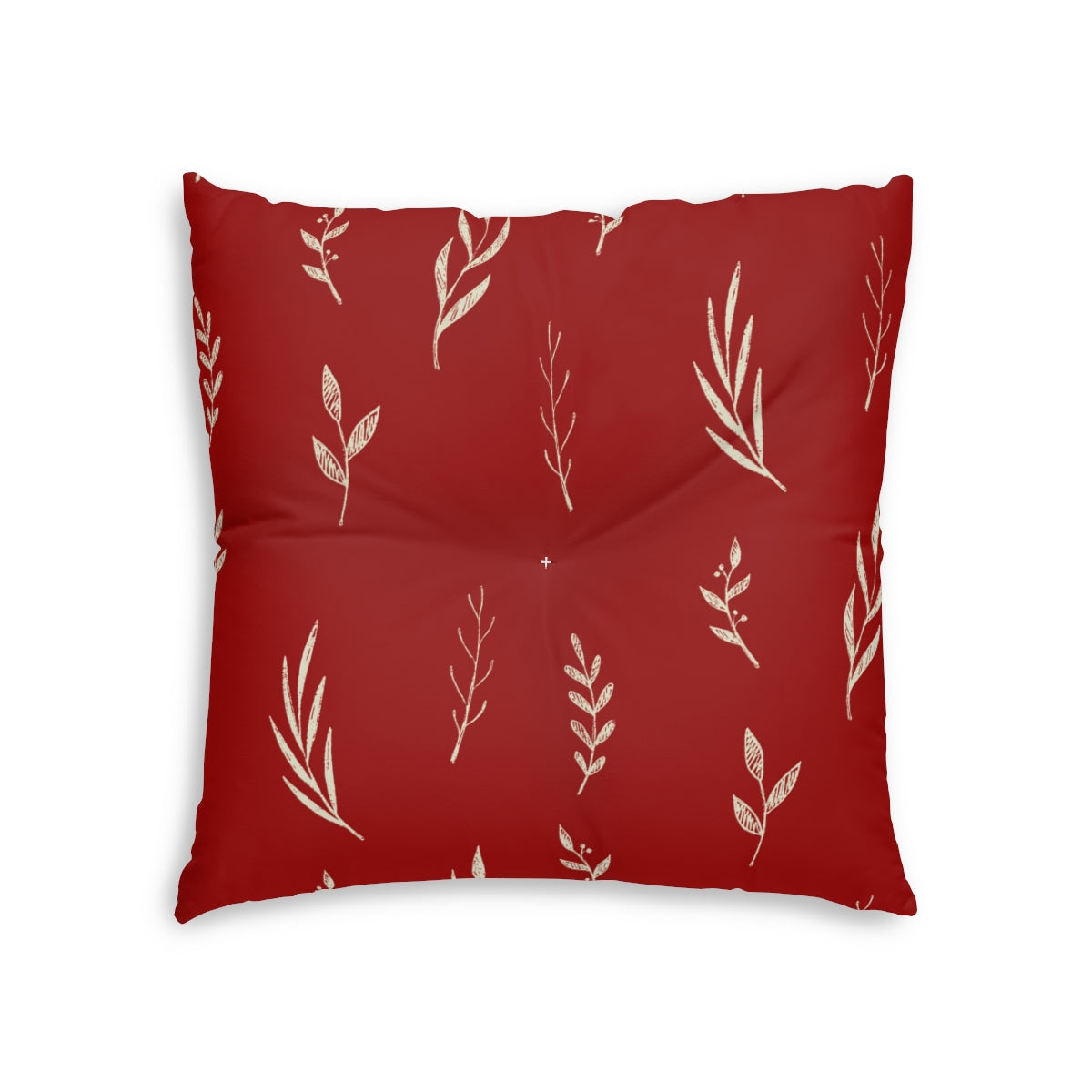 Lifestyle Details - Red Square Tufted Holiday Floor Pillow - White Garland - 26x26 - Front View