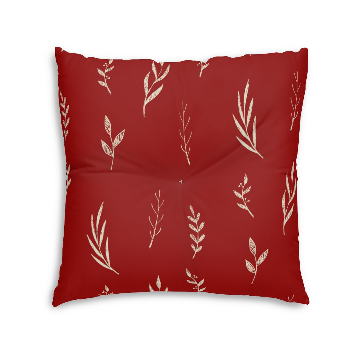 Lifestyle Details - Red Square Tufted Holiday Floor Pillow - White Garland - 30x30 - Back View