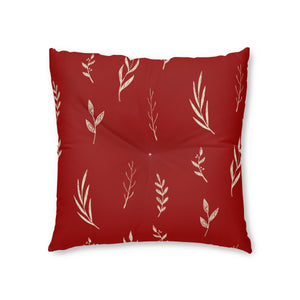 Lifestyle Details - Red Square Tufted Holiday Floor Pillow - White Garland - 30x30 - Front View