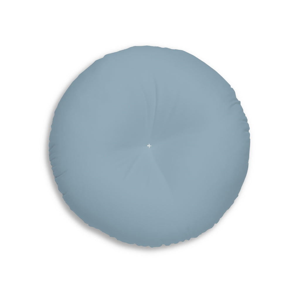 Lifestyle Details - Round Tufted Floor Pillow - Blue Grey - Small - Front View
