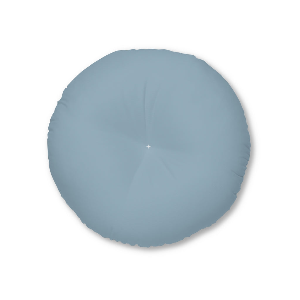 Lifestyle Details - Round Tufted Floor Pillow - Blue Grey - Small - Front View