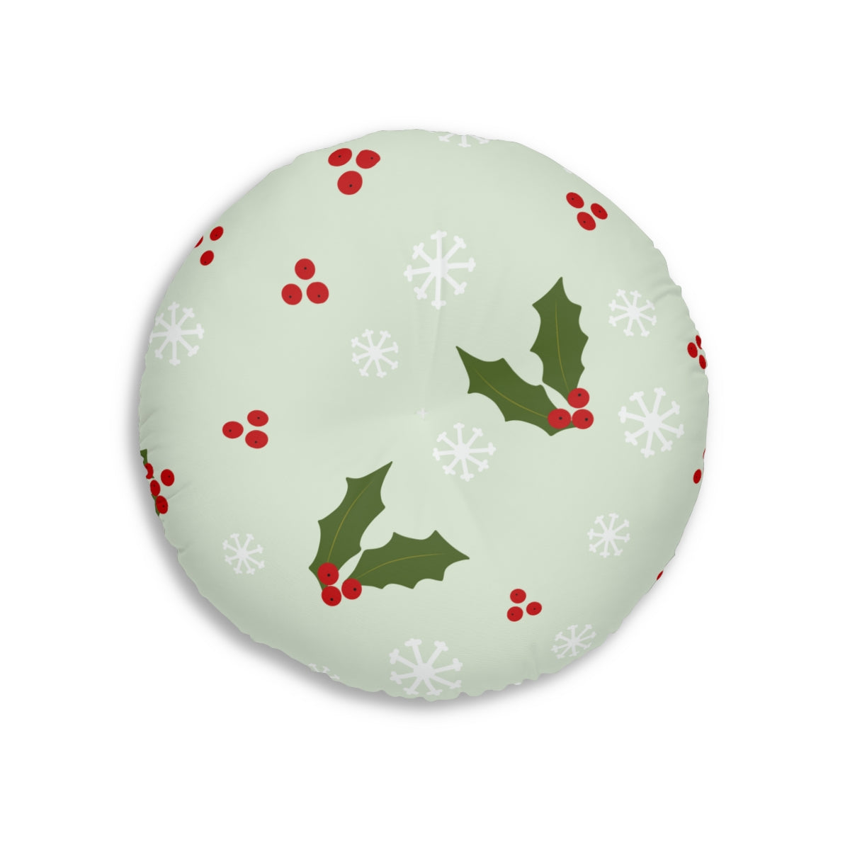 Lifestyle Details - Round Tufted Holiday Floor Pillow - Holly & Snowflakes - 26x26 - Front View