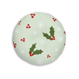 Lifestyle Details - Round Tufted Holiday Floor Pillow - Holly & Snowflakes - 26x26 - Back View