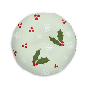 Lifestyle Details - Round Tufted Holiday Floor Pillow - Holly & Snowflakes - 30x30 - Back View