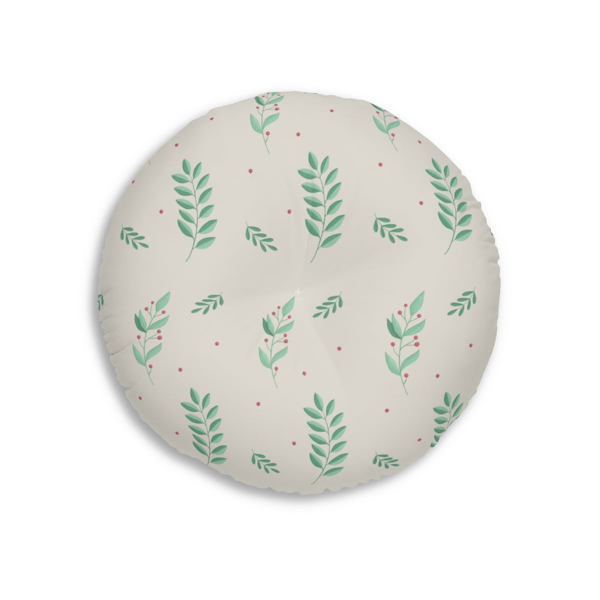 Lifestyle Details - Round Tufted Holiday Floor Pillow - Large Evergreens - 26x26 - Front View
