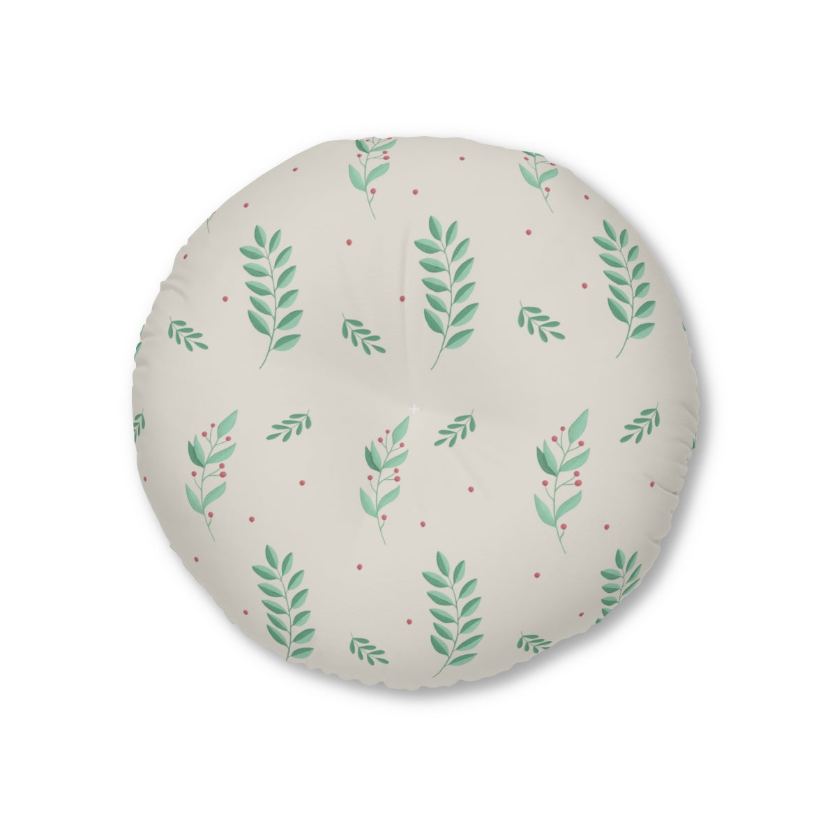 Lifestyle Details - Round Tufted Holiday Floor Pillow - Large Evergreens - 26x26 - Front View