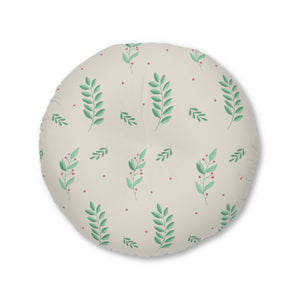 Lifestyle Details - Round Tufted Holiday Floor Pillow - Large Evergreens - 30x30 - Front View