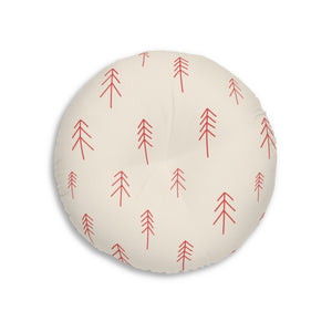 Lifestyle Details - Round Tufted Holiday Floor Pillow - Red Evergreen - 26x26 - Back View