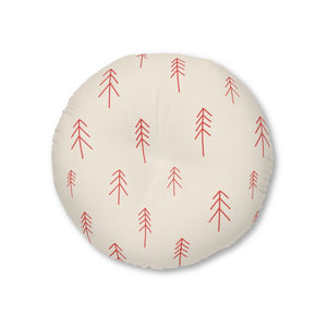 Lifestyle Details - Round Tufted Holiday Floor Pillow - Red Evergreen - 26x26 - Front View