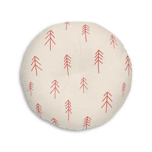 Lifestyle Details - Round Tufted Holiday Floor Pillow - Red Evergreen - 30x30 - Back View