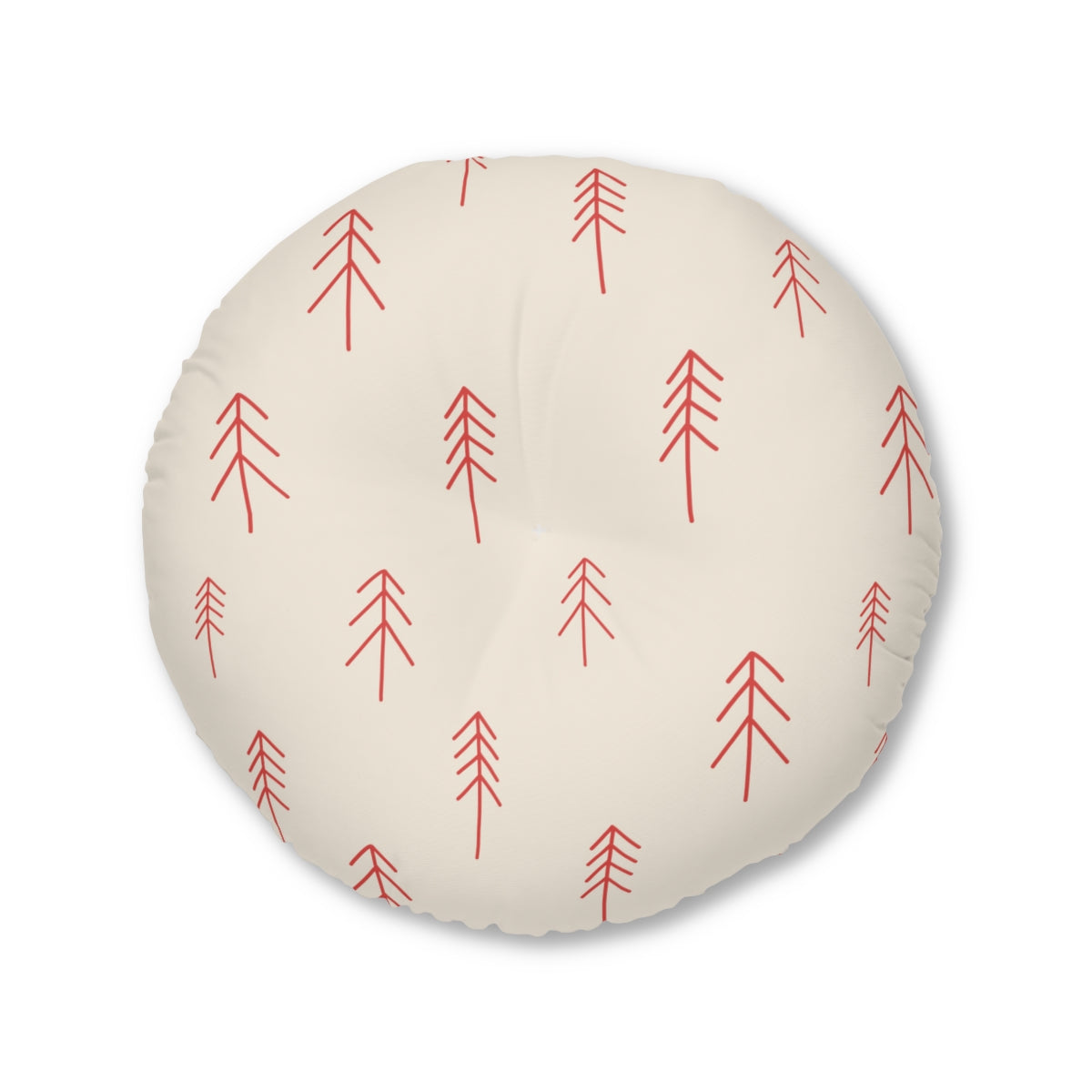 Lifestyle Details - Round Tufted Holiday Floor Pillow - Red Evergreen - 30x30 - Front View