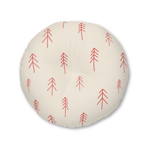 Lifestyle Details - Round Tufted Holiday Floor Pillow - Red Evergreen - 30x30 - Front View