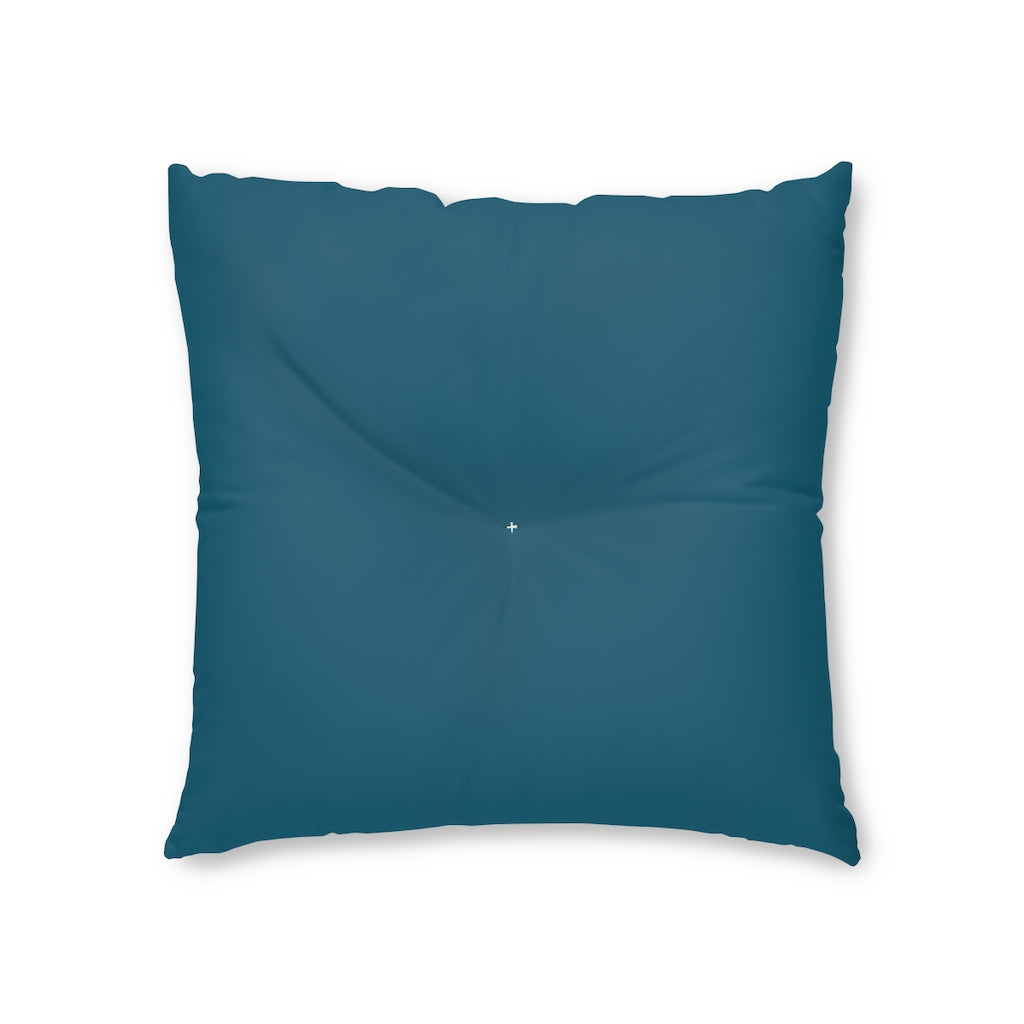 Lifestyle Details - Square Tufted Floor Pillow - Peacock - Small - Front View