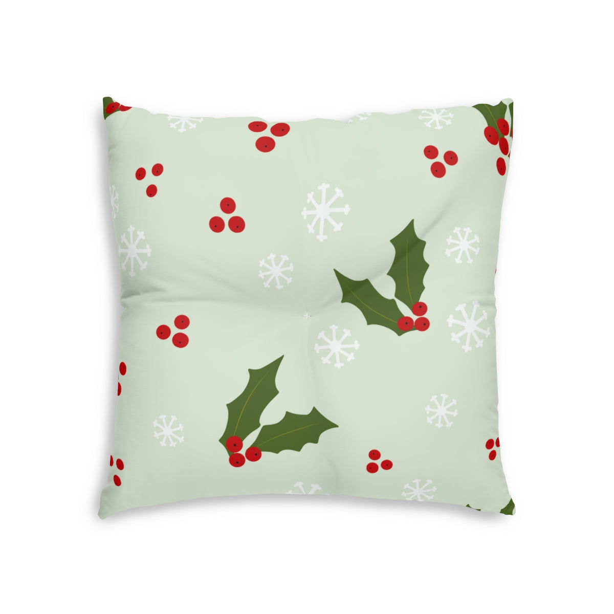Lifestyle Details - Square Tufted Holiday Floor Pillow - Holly & Snowflakes - 26x26 - Front View